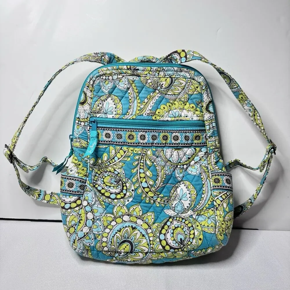 Vera Bradley Peacock Paisley Print Quilted Cinch Drawstring Backpack Bag